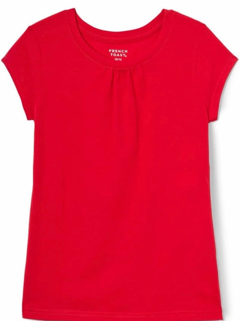 French Toast Red Short Sleeve Girls Tee with Front Gather